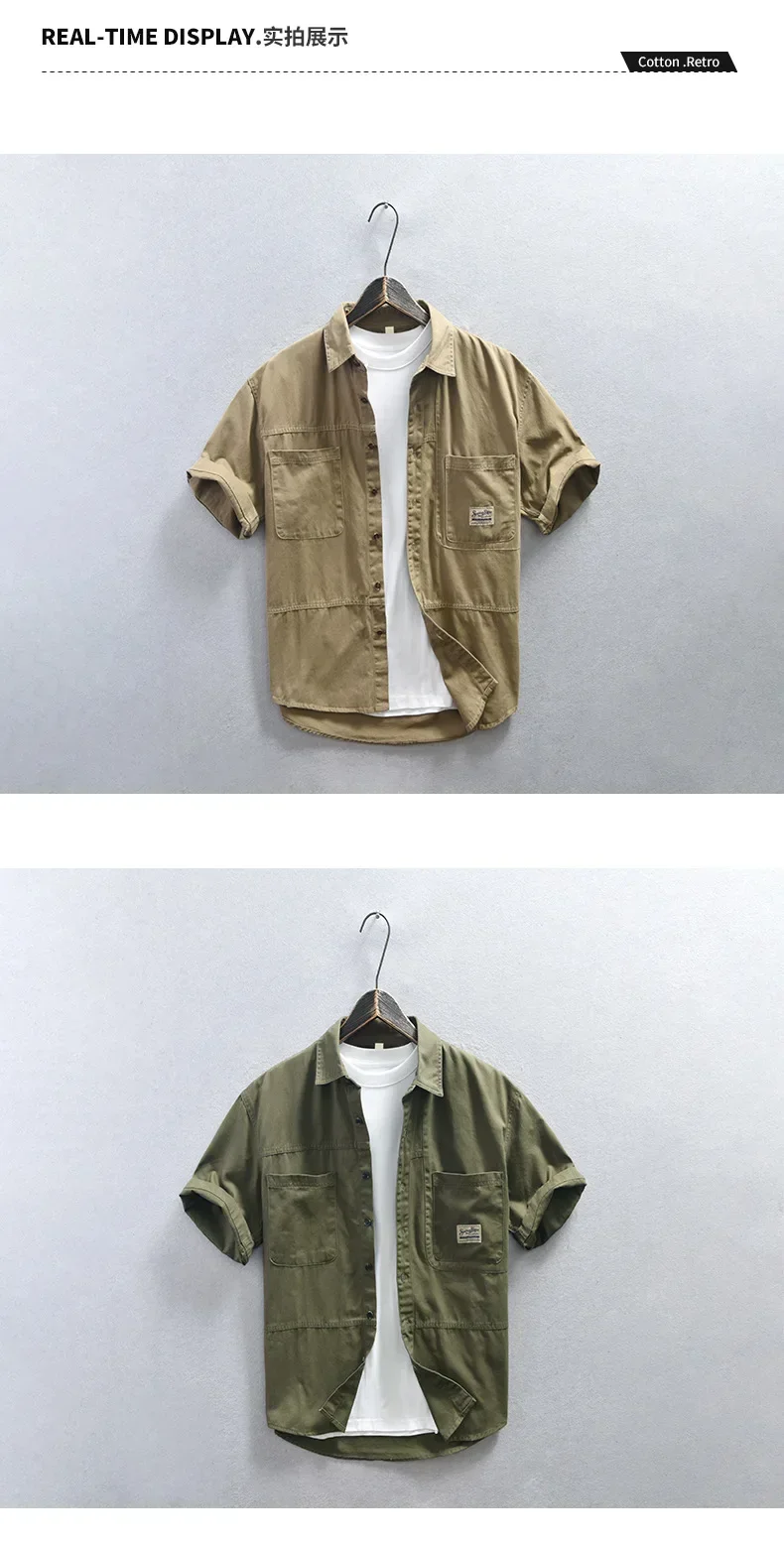 Japanese Fashion Men Cargo Shirt Summer Streetwear Loose Shirts Casual Double Pockets Tops 100% Cotton Short Sleeve Mens Shirts Japanese Fashion Men Cargo Shirt Summer Streetwear Loose Shirts Casual Double Pockets Tops 100% Cotton Short Sleeve Mens Shirts