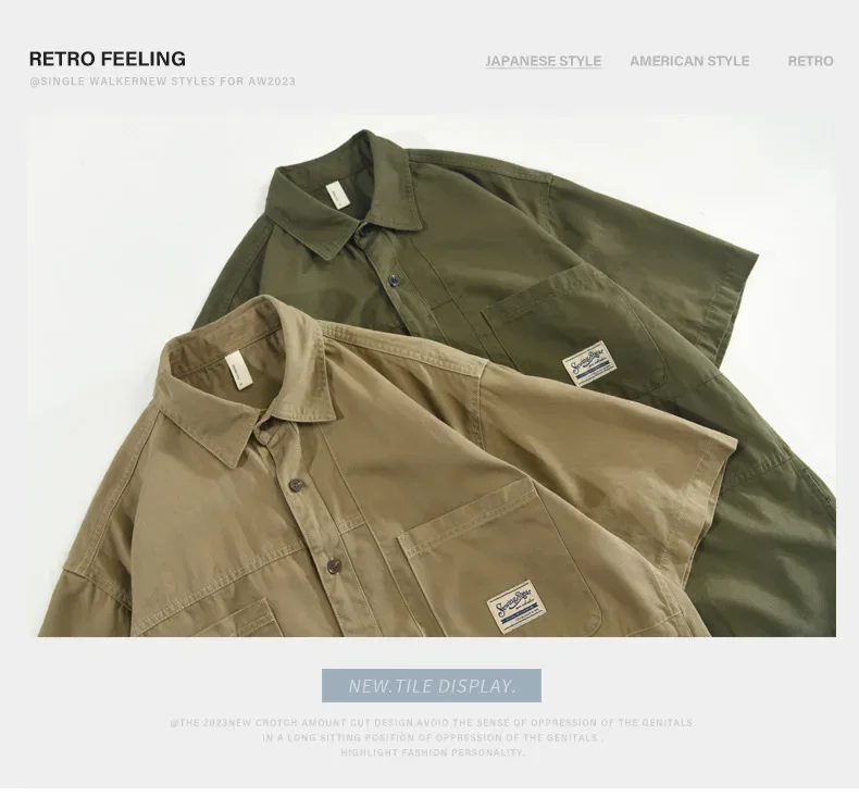 Japanese Fashion Men Cargo Shirt Summer Streetwear Loose Shirts Casual Double Pockets Tops 100% Cotton Short Sleeve Mens Shirts Japanese Fashion Men Cargo Shirt Summer Streetwear Loose Shirts Casual Double Pockets Tops 100% Cotton Short Sleeve Mens Shirts