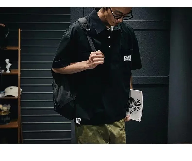 Korea American Casual Men's T-shirt Summer Tooling Style Short Sleeve New Pocket Shirt Collar Men's Clothing Loose Plus Size Top