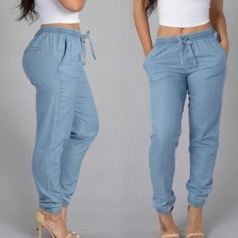 Elastic Waist Sexy Loose Pencil Jeans for Women Leggings Jeans High Waist Ladies Thin-Section Denim Pants Casual Bloomers Summer