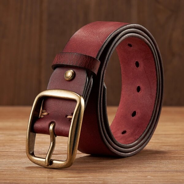 Classic Durability: Thick Cowhide Leather Belt with Copper Pin Buckle - Elevate Your Style with Genuine Quality for Your Jeans!