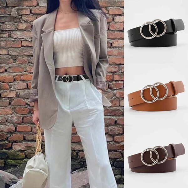 Elevate Your Look with our Leisure Double Ring Women's Fashion Belt Set!