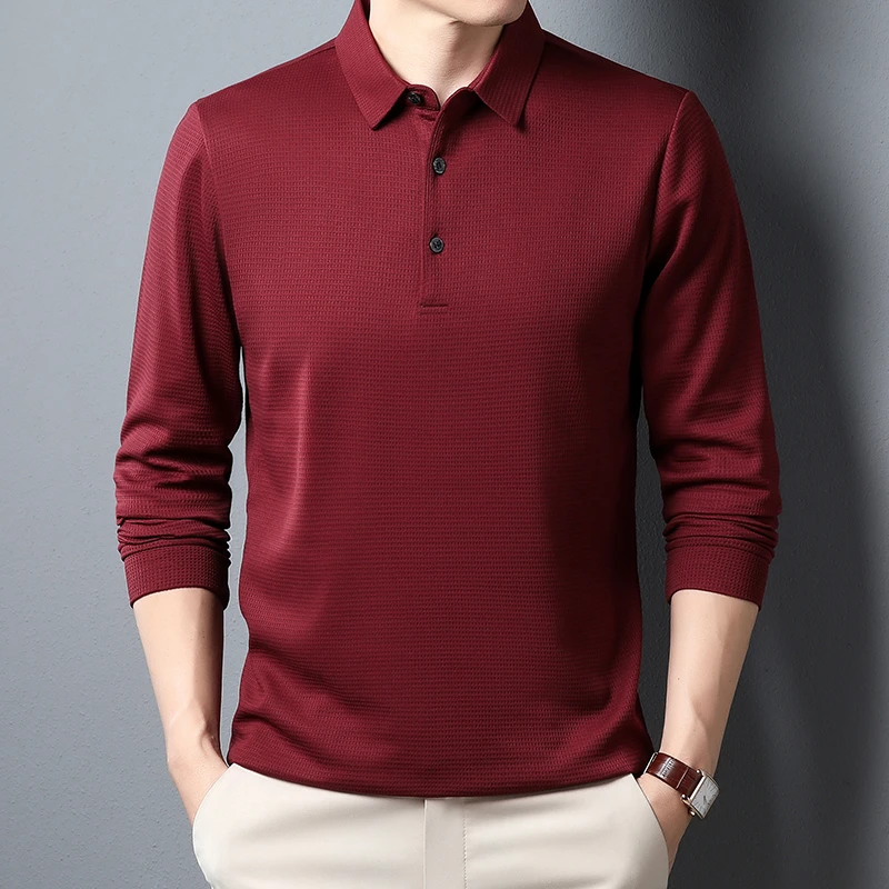 Men's Business Casual Polo Long Sleeve T-shirt Summer Comfortable Solid Cotton Top