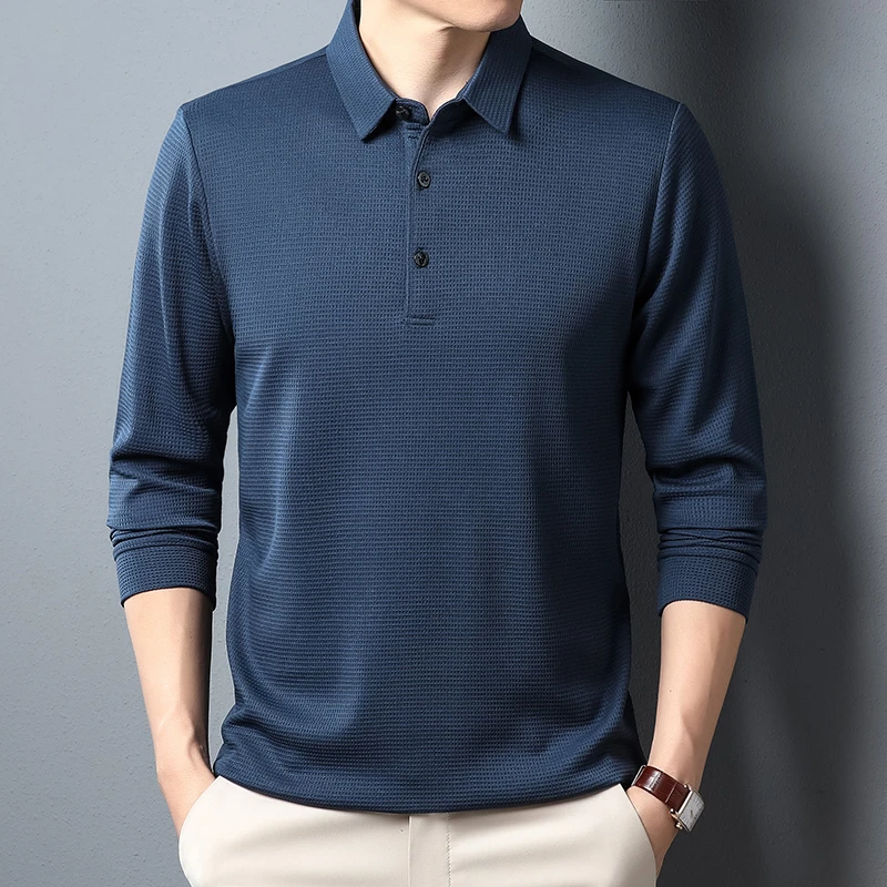 Men's Business Casual Polo Long Sleeve T-shirt Summer Comfortable Solid Cotton Top