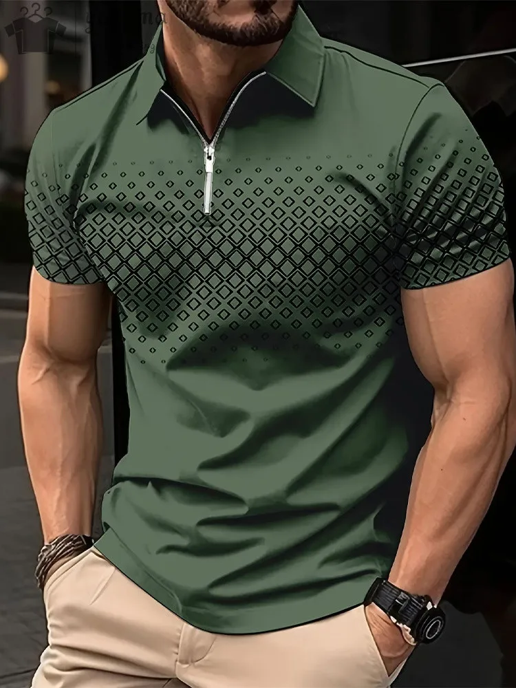 Men Polo Zipper Polo Shirt Solid Golf Tops Daily Outdoor Tees Business Casual Style Shirts Loose Oversized Men T-Shirt Clothing