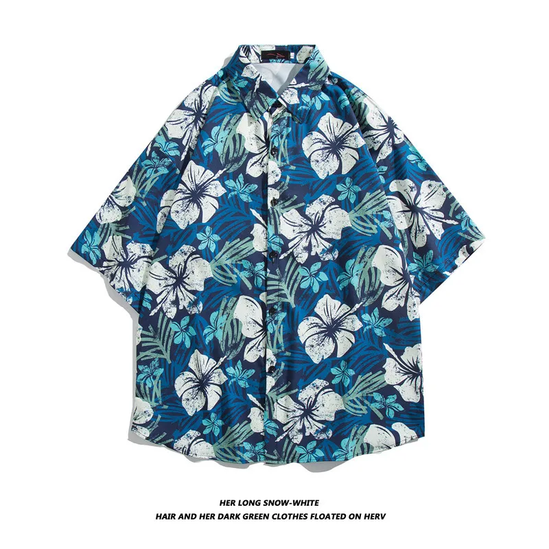 Men Street Fashion Daily Shirt Hawaiian Cartoon Print Casual Loose Shirts Short Sleeve Beach Loose Tops