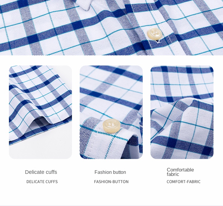 2024 100% Pure Cotton Men's Oxford Short Sleeve Square Collar Soild Plaid Striped Summer Casual Shirts Single Pocket  Shirt