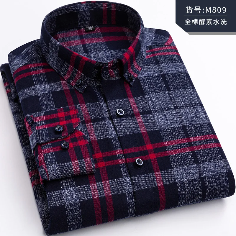 Pure Cotton Men's Plaid Shirt Long Sleeve Regular Fit Men Casual Oversized Shirt Leisure Autumn Male Blouse New Plus Size