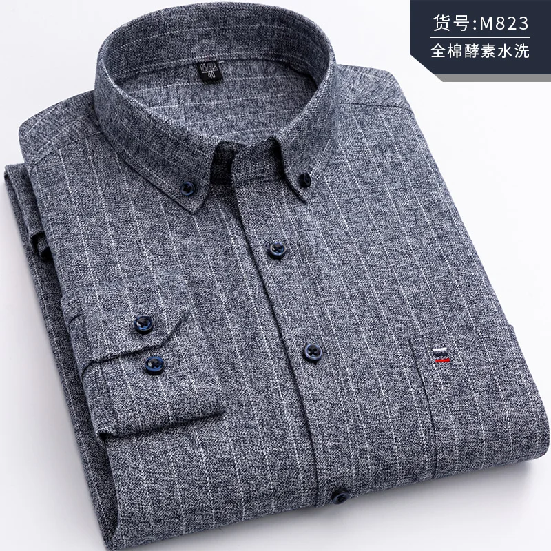 Pure Cotton Men's Plaid Shirt Long Sleeve Regular Fit Men Casual Oversized Shirt Leisure Autumn Male Blouse New Plus Size