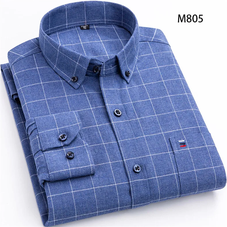 Pure Cotton Men's Plaid Shirt Long Sleeve Regular Fit Men Casual Oversized Shirt Leisure Autumn Male Blouse New Plus Size