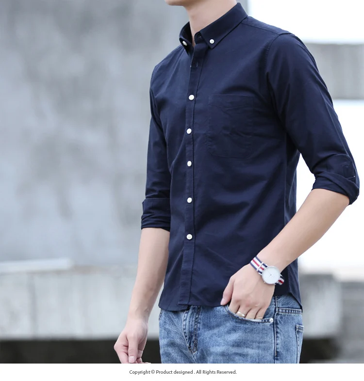 Classic fit cotton Full Casual shirts for men solid color long-sleeve plain shirt single pocket top soft slim fit formal clothes