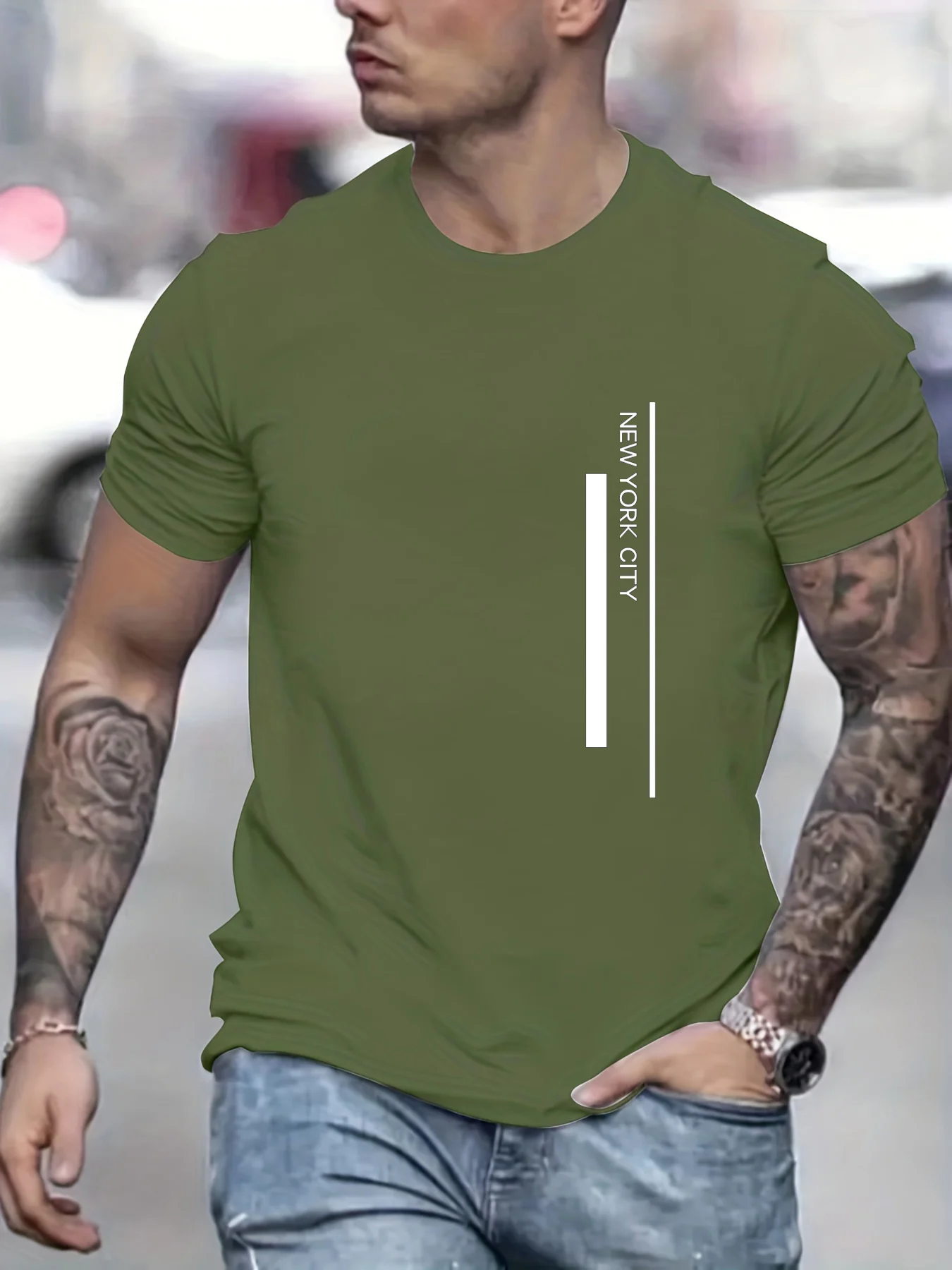 Men's 100 cotton summer fashionable casual loose plus size NEW YORK CITY printed slim fit round neck short sleeved T-shirt top