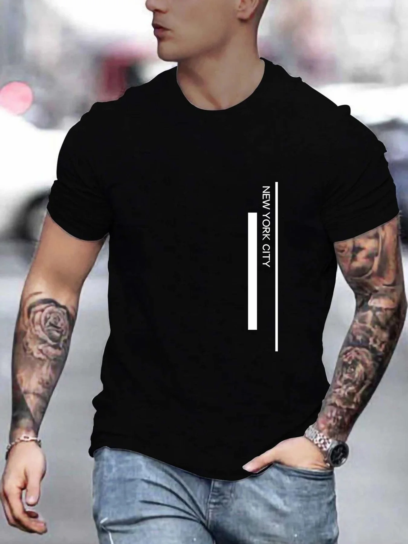 Men's 100 cotton summer fashionable casual loose plus size NEW YORK CITY printed slim fit round neck short sleeved T-shirt top