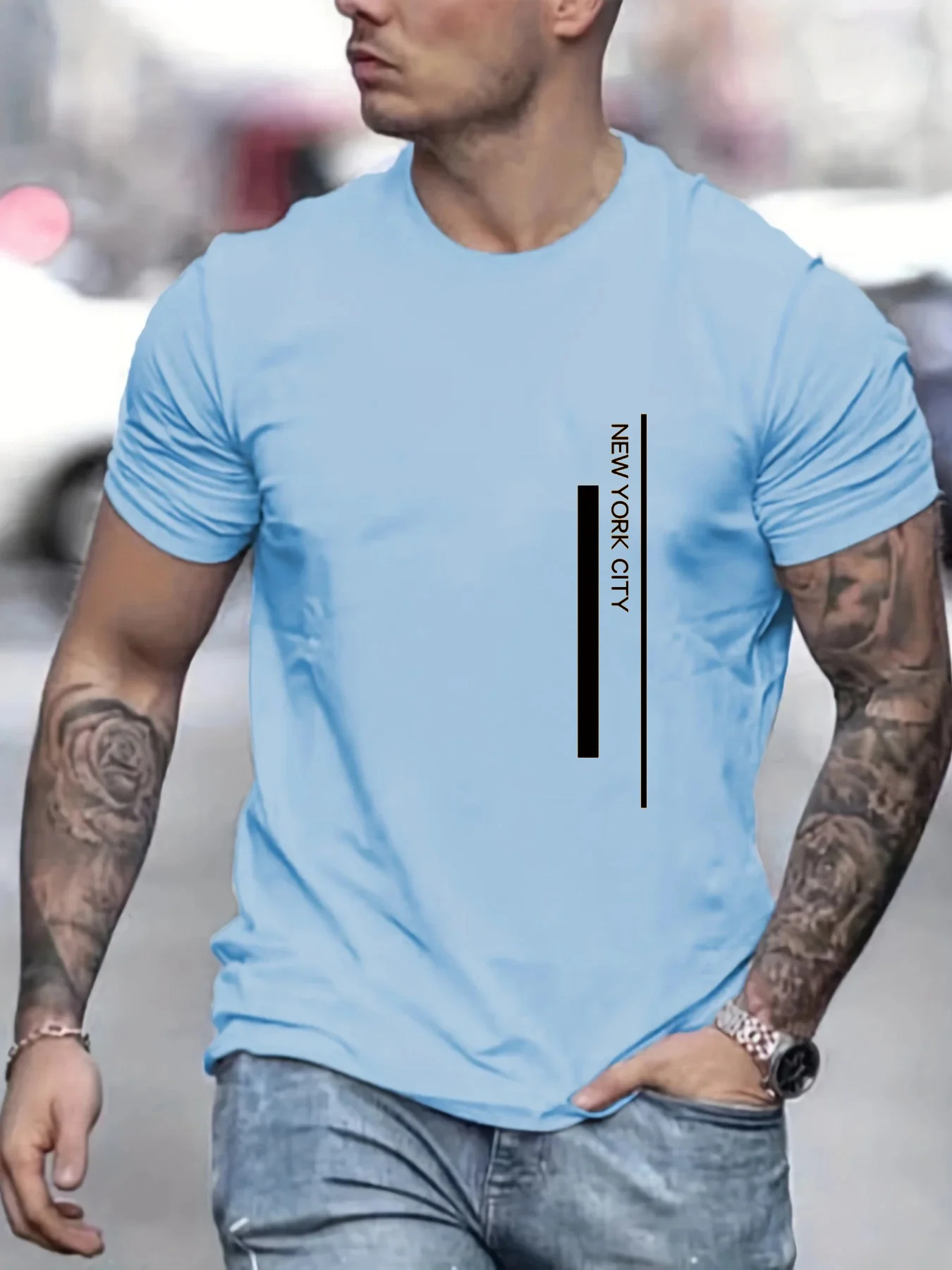 Men's 100 cotton summer fashionable casual loose plus size NEW YORK CITY printed slim fit round neck short sleeved T-shirt top