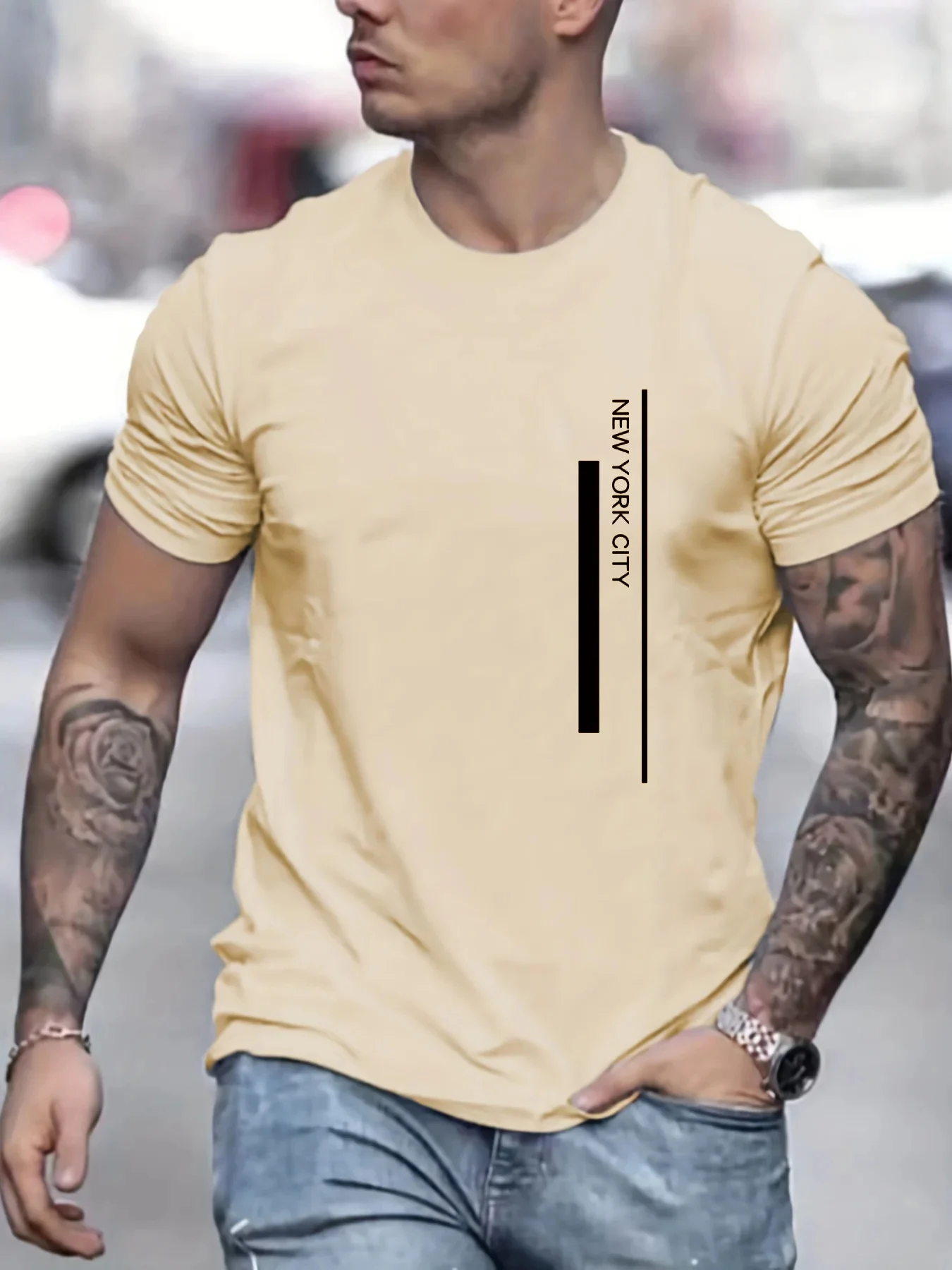 Men's 100 cotton summer fashionable casual loose plus size NEW YORK CITY printed slim fit round neck short sleeved T-shirt top