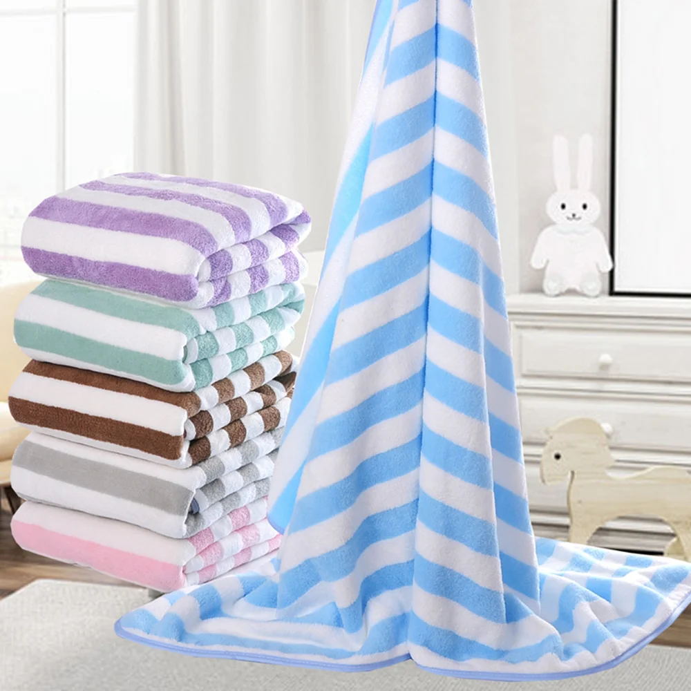 Coral Velvet Striped Towel Soft Absorbent Thickened Beach Swimming Towels Quick-drying Comfort Super Soft Adult Face Towel