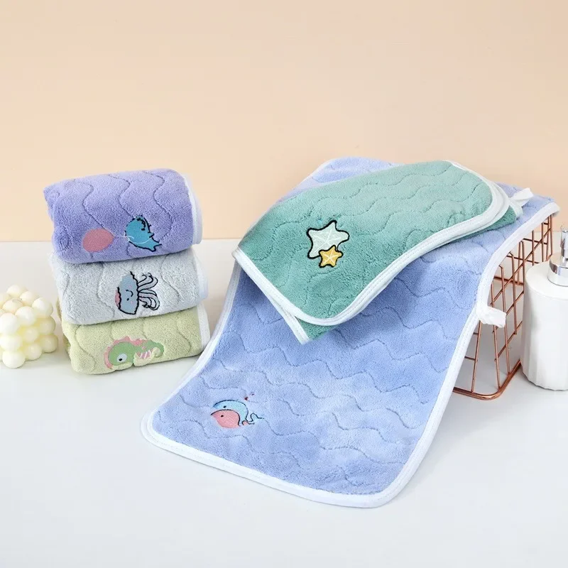 Children Cartoon Bath Towels Soft Coral Velvet Baby Face Hand Towel Absorbent Household Washcloth Shower Towels for Kids 50x25cm