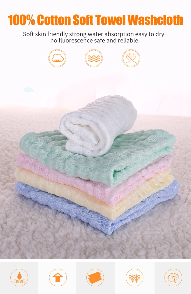 Baby Towel Facecloth Bath Wash Face Towels Handkerchief Cotton Burp Cloth Soft Absorbent Gauze Kindergarten Washcloth Baby Stuff