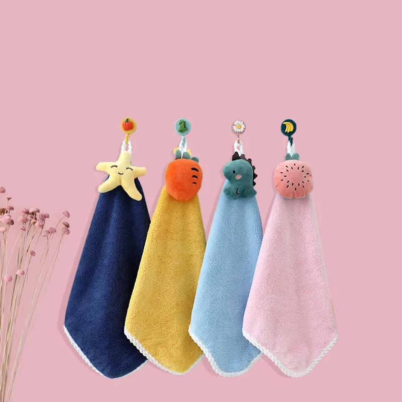 Cartoon Hanging Hand Towels Soft Plush Absorbent Children's Kids Wipes Bath Towel Quick-dry for Bathroom Children Gifts