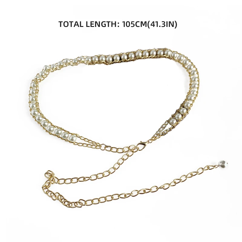 Simple Pearls Beaded Belt  Women Gold Color Metal Waist Chain Korean Elegant All Match Female Dress Sweater Decoration Waistband