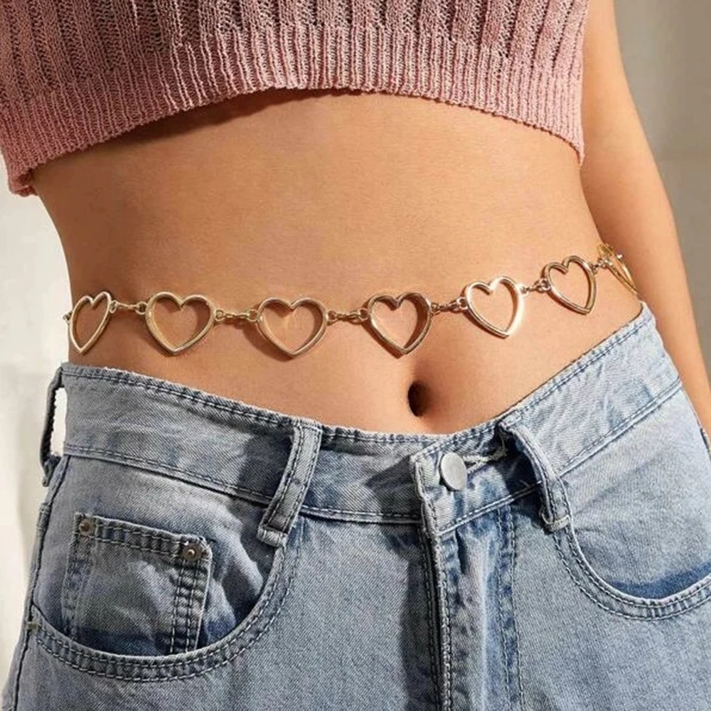 New Fashion Hollow Heart-shaped Adjustable Waist Chain Body Chains For Women Bohemia Simple Gold Color Chain Jewelrys Party Gift