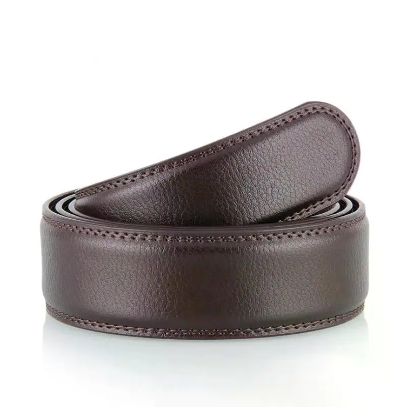 Luxury Men No Buckle Belt PU Leather for Automatic Buckle Waist Strap Long Black Brown Male High Quality Jeans Waistband 3.5CM