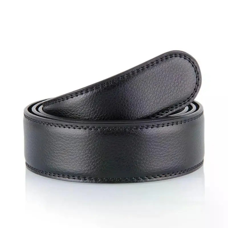 Luxury Men No Buckle Belt PU Leather for Automatic Buckle Waist Strap Long Black Brown Male High Quality Jeans Waistband 3.5CM