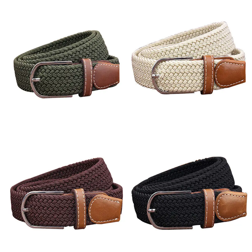 1Pc New Fashion Belts For Men Women Grooms Wedding Attire Accessories Canvas Leather No Punching Elastic Stretch Woven Waistband