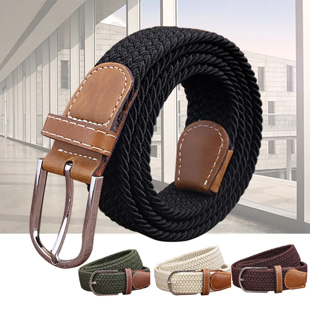 1Pc New Fashion Belts For Men Women Grooms Wedding Attire Accessories Canvas Leather No Punching Elastic Stretch Woven Waistband