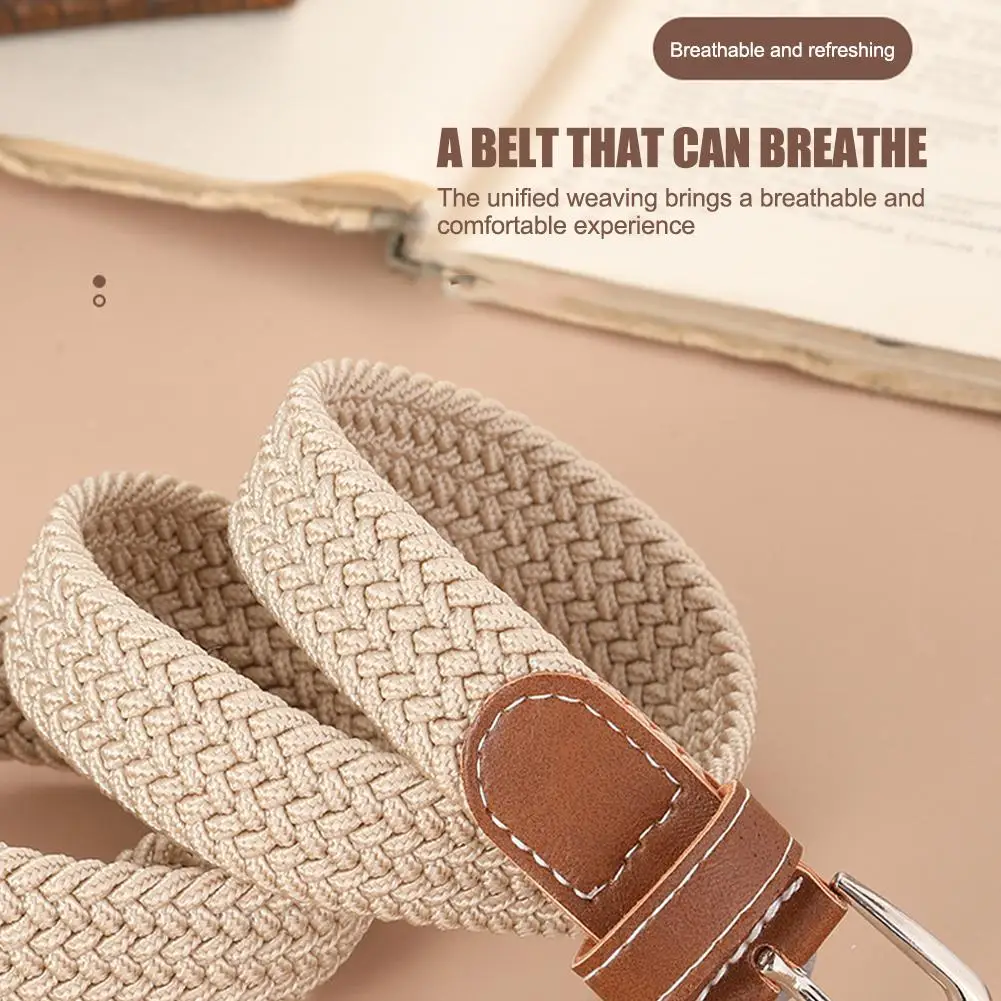 120-130cm Casual Knitted Pin Buckle Men Belt Woven Canvas Elastic Expandable Braided Stretch Belts For Women Jeans Female Belt