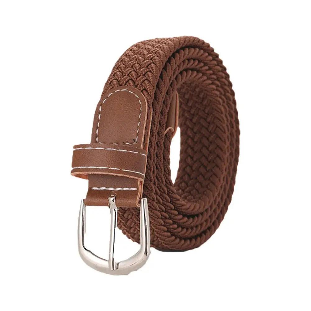 120-130cm Casual Knitted Pin Buckle Men Belt Woven Canvas Elastic Expandable Braided Stretch Belts For Women Jeans Female Belt