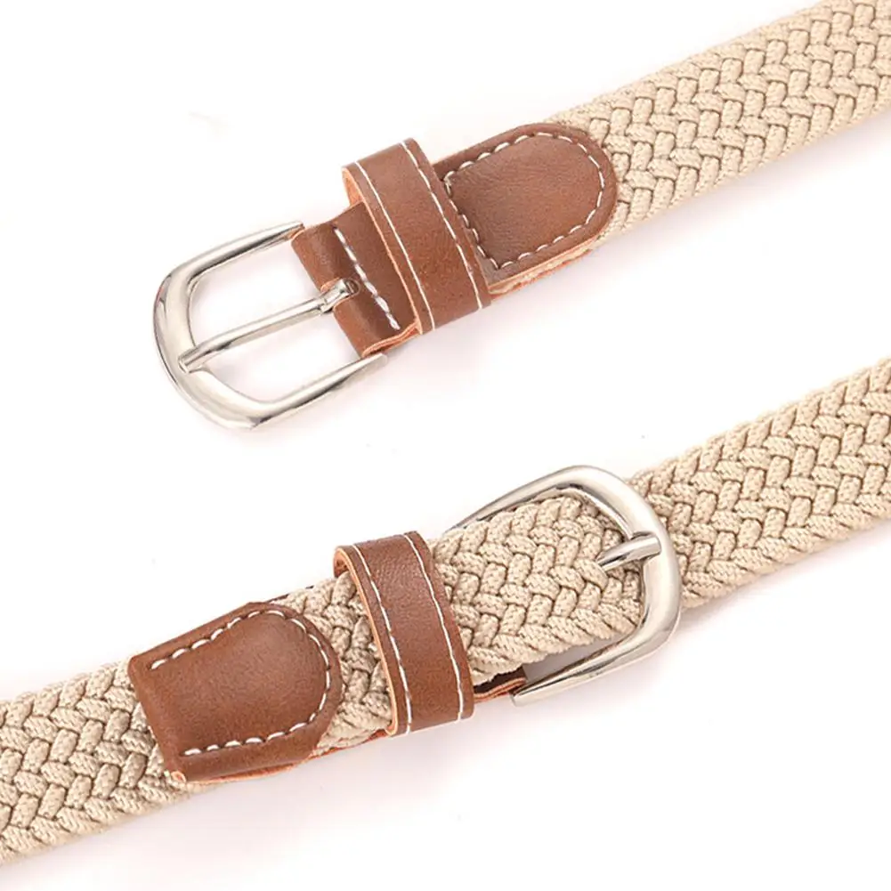 120-130cm Casual Knitted Pin Buckle Men Belt Woven Canvas Elastic Expandable Braided Stretch Belts For Women Jeans Female Belt