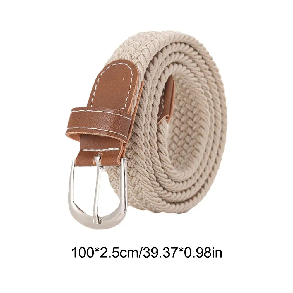 120-130cm Casual Knitted Pin Buckle Men Belt Woven Canvas Elastic Expandable Braided Stretch Belts For Women Jeans Female Belt