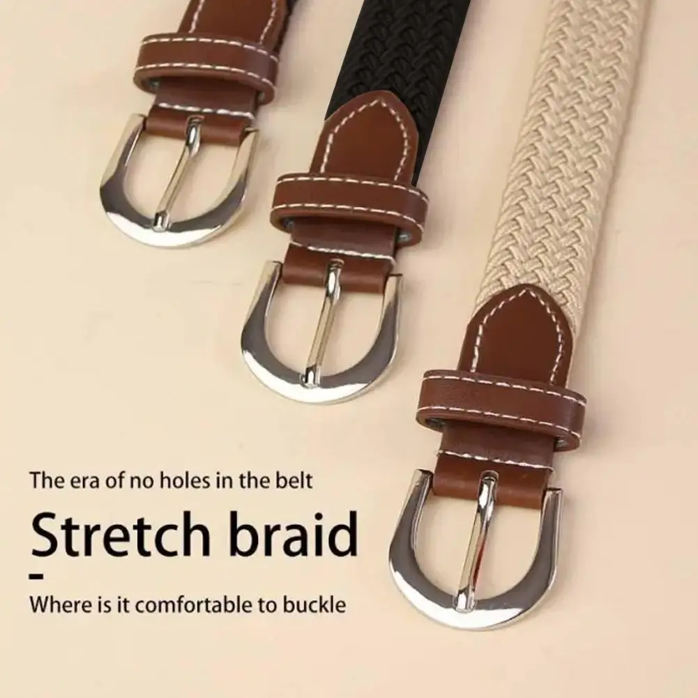 120-130cm Casual Knitted Pin Buckle Men Belt Woven Canvas Elastic Expandable Braided Stretch Belts For Women Jeans Female Belt