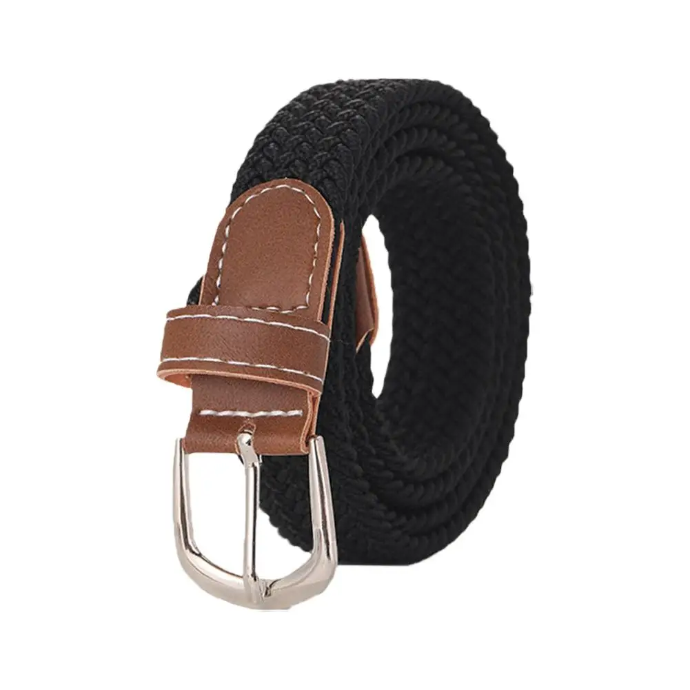 120-130cm Casual Knitted Pin Buckle Men Belt Woven Canvas Elastic Expandable Braided Stretch Belts For Women Jeans Female Belt