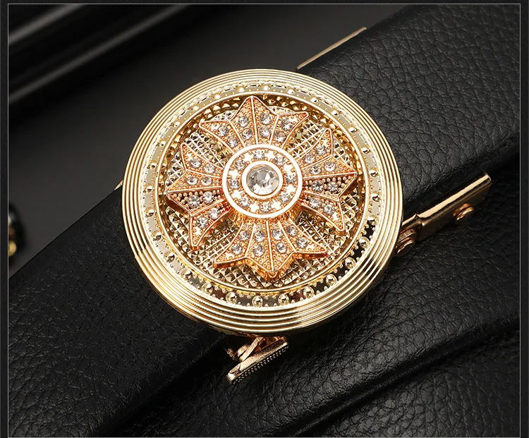 Man PU Leather Belt High Quality Men Business Belt Golden Automatic Buckle Waist Buckle Rhinestone Decoration Males Luxury Belt