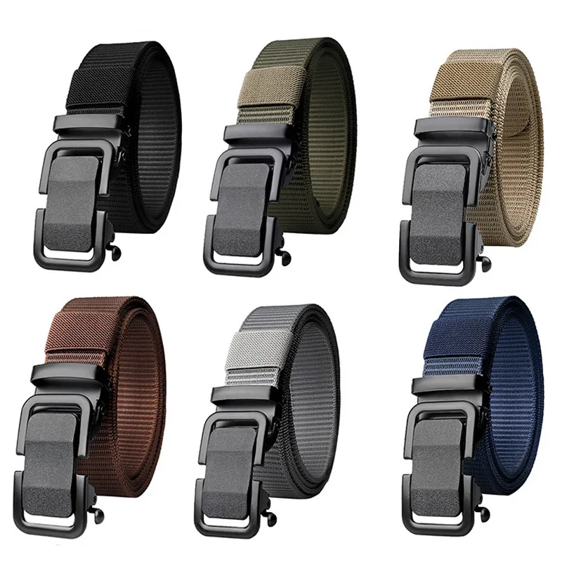 Men's Belt Automatic Metal Buckle Nylon Canvas Webbing Belt Outdoor Work Belt, Nylon Belt With Click Buckle