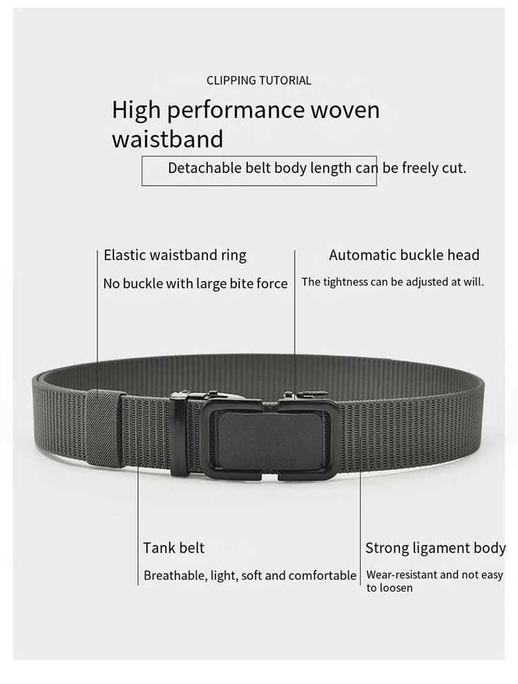 Men's Belt Automatic Metal Buckle Nylon Canvas Webbing Belt Outdoor Work Belt, Nylon Belt With Click Buckle