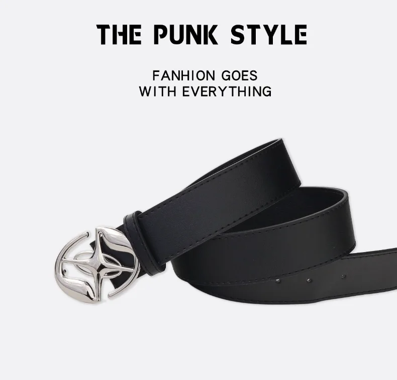 Punk Moon Star Buckle Belt Design Cross Metal Vintage Gothic Men Women Y2k Belt Pu Leather Waistband Jeans Pants Decorative Belt