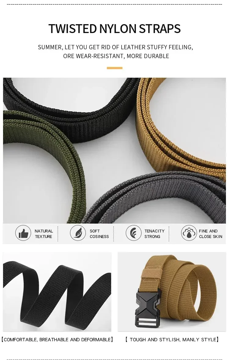 The New Men's 125cm Buckle Belt Nylon Braided Lightweight Breathable Daily Commuter Men's Belt