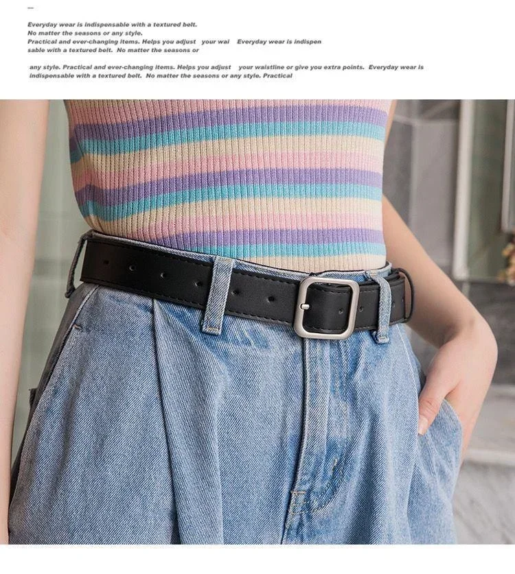 Women Fashion Belts Newest Solid Color PU Leather Simple Metal Buckle Belt Girls Dress Jean Pants Waistband Belts Accessories