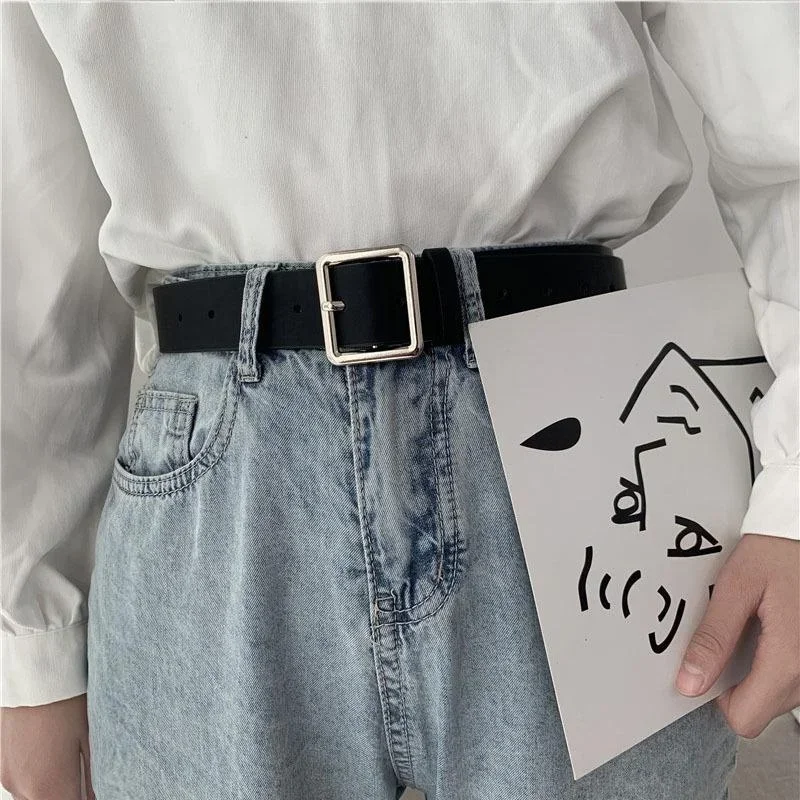 Women Fashion Belts Newest Solid Color PU Leather Simple Metal Buckle Belt Girls Dress Jean Pants Waistband Belts Accessories