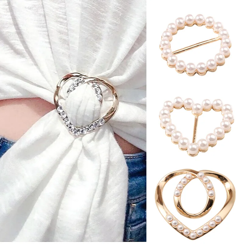 Metal Ring Waist Button Scarf Button Fashion Corner Hem Waist Knotted Brooches Women T-shirt Fixed Buckle Girl Decor Accessories