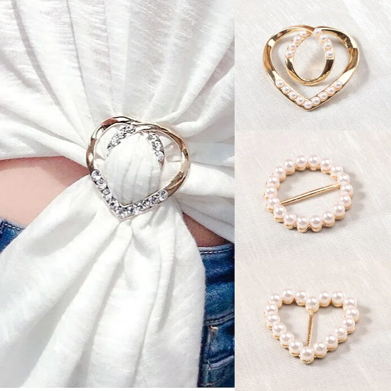 Metal Ring Waist Button Scarf Button Fashion Corner Hem Waist Knotted Brooches Women T-shirt Fixed Buckle Girl Decor Accessories