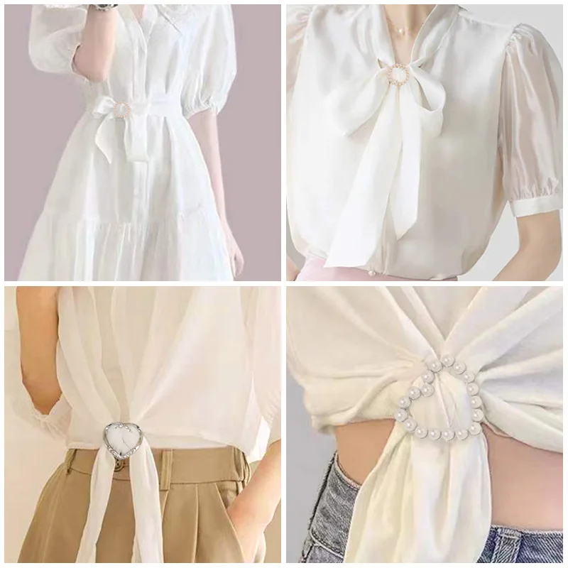 Metal Ring Waist Button Scarf Button Fashion Corner Hem Waist Knotted Brooches Women T-shirt Fixed Buckle Girl Decor Accessories