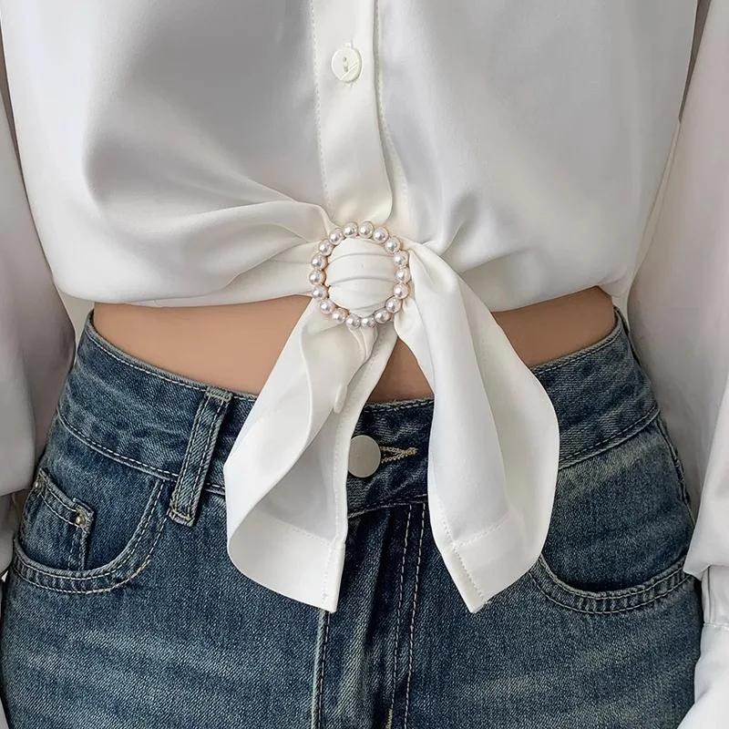 Metal Ring Waist Button Scarf Button Fashion Corner Hem Waist Knotted Brooches Women T-shirt Fixed Buckle Girl Decor Accessories