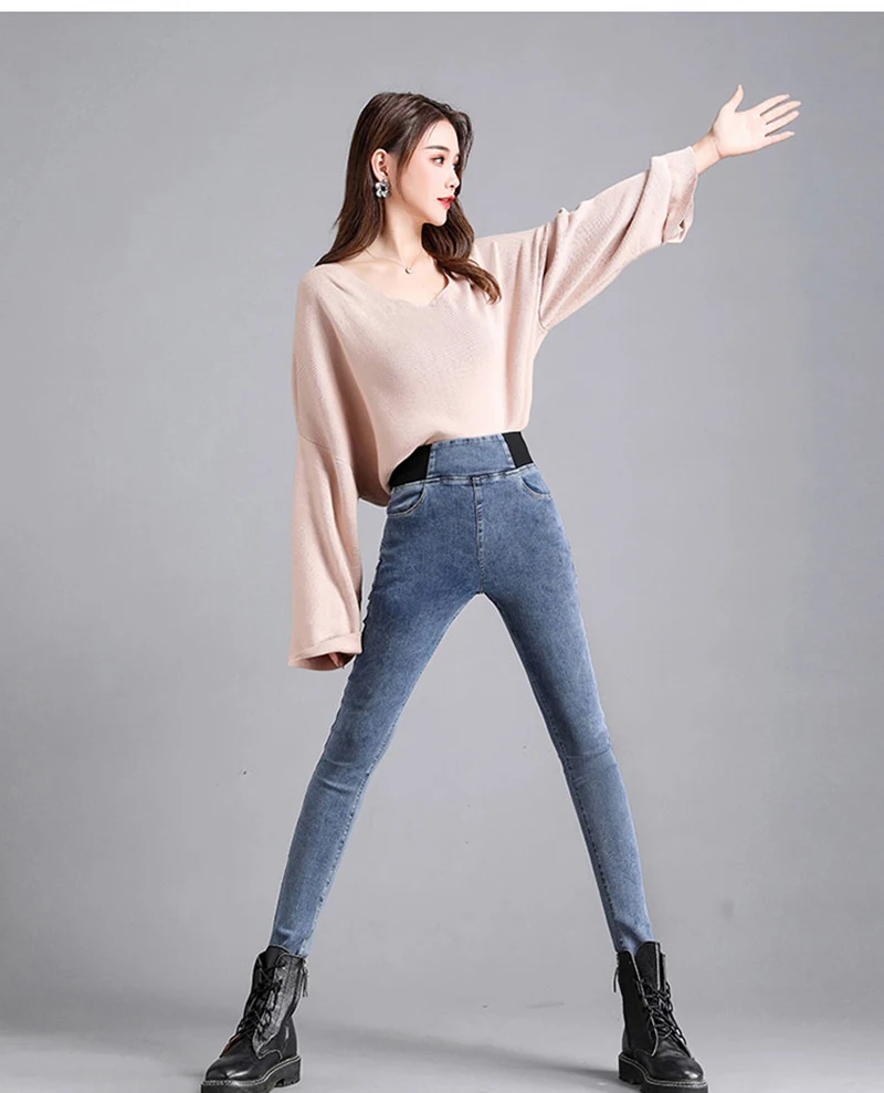 Over size 38 Elastic Waist Skinny Jeans Women Spring Slim Stretch Denim Pants Vintage Pencil Vaqueros Mom Pantalones De Mujer