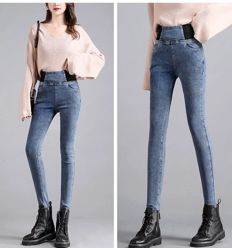 Over size 38 Elastic Waist Skinny Jeans Women Spring Slim Stretch Denim Pants Vintage Pencil Vaqueros Mom Pantalones De Mujer