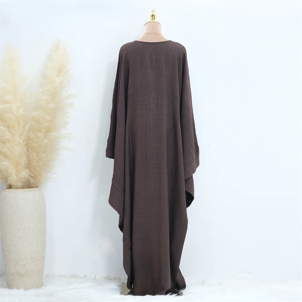 Ramadan Eid Dubai Linen Modest Batwing Abaya Muslim Kaftan Dress Kebaya Abayas For Women Caftan Robe Femme Musulmane Vestidos