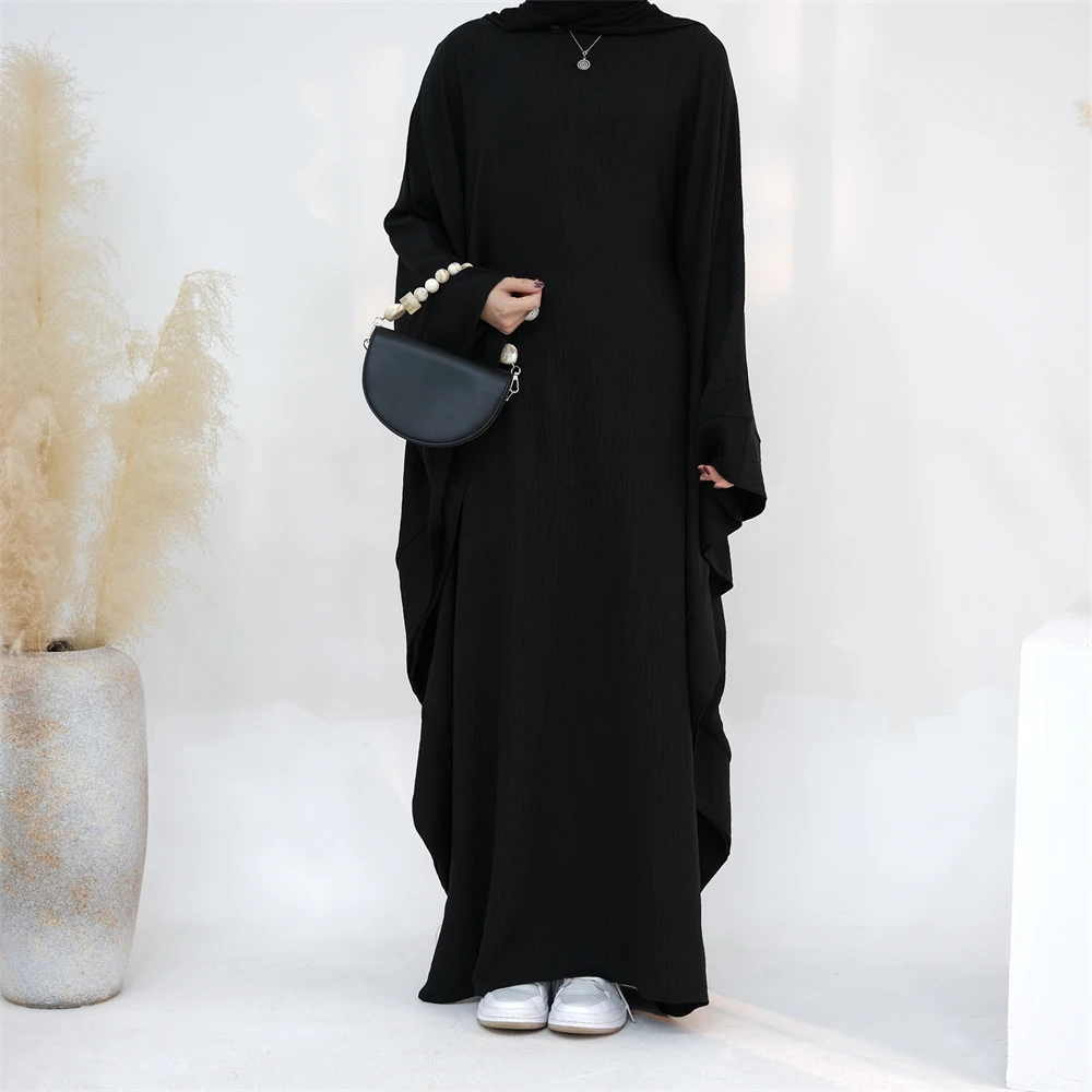 Ramadan Eid Dubai Linen Modest Batwing Abaya Muslim Kaftan Dress Kebaya Abayas For Women Caftan Robe Femme Musulmane Vestidos